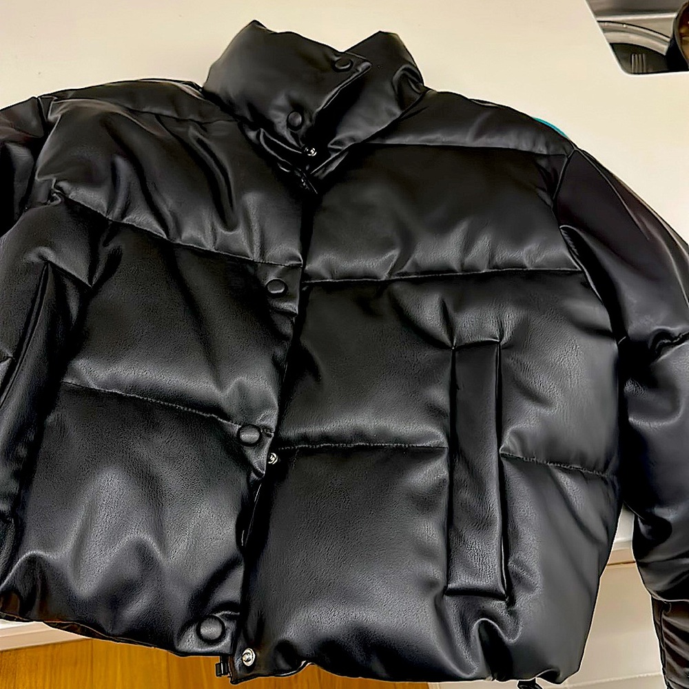 Faux Leather Puffer Jacket